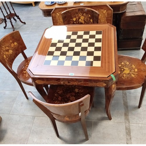 342 - Italian marquetry games table with 4 chairs