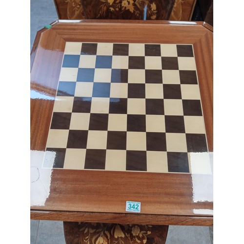 342 - Italian marquetry games table with 4 chairs