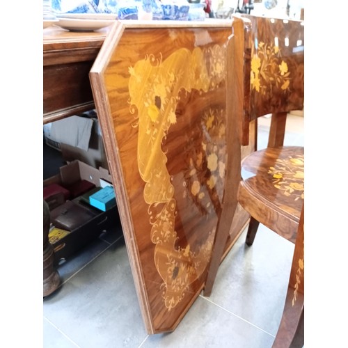 342 - Italian marquetry games table with 4 chairs