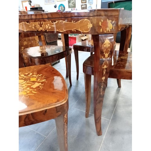 342 - Italian marquetry games table with 4 chairs