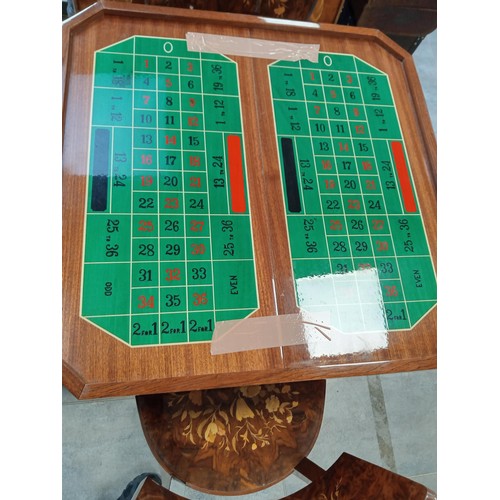 342 - Italian marquetry games table with 4 chairs