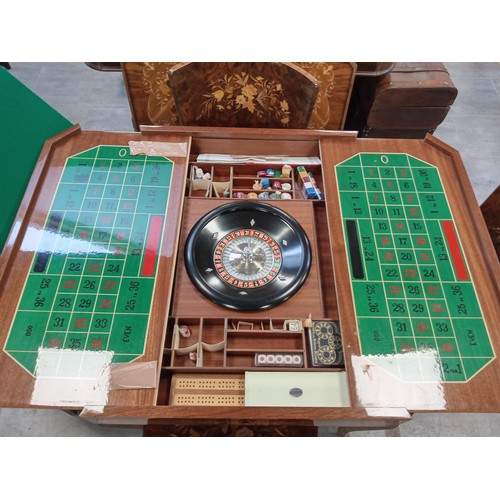 342 - Italian marquetry games table with 4 chairs