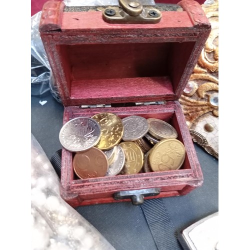 380 - Tray lot of coins, watch etc.