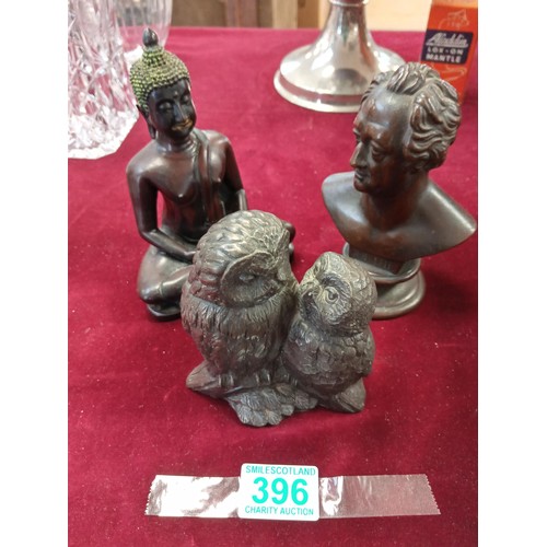 396 - Small bust, buddha and owls