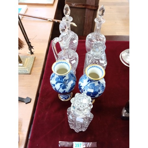 397 - Selection vintage decanters and vases