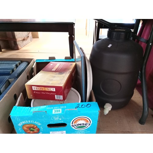 398 - Box lot under the table and barrel