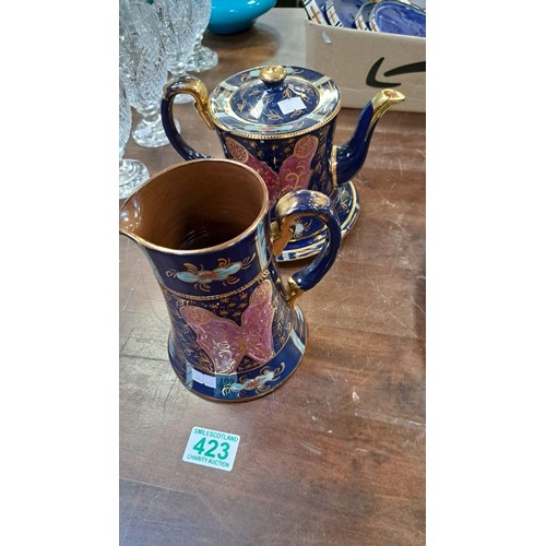 423 - Vintage pottery jug, teapot and stand