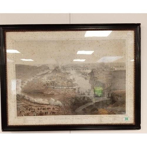 30 - Framed coloured print 'Bombardment De' Sebastopol'