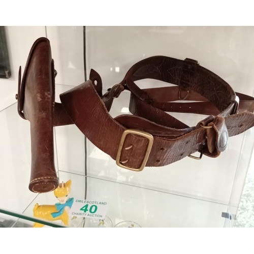 40 - Vintage leather gun holster with belt and shoulder strap