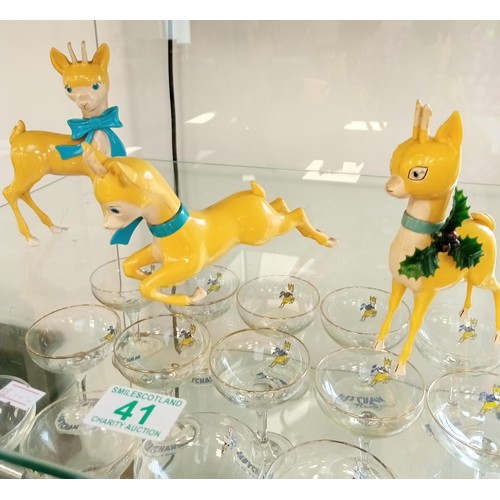 41 - 3x vintage Babycham deer