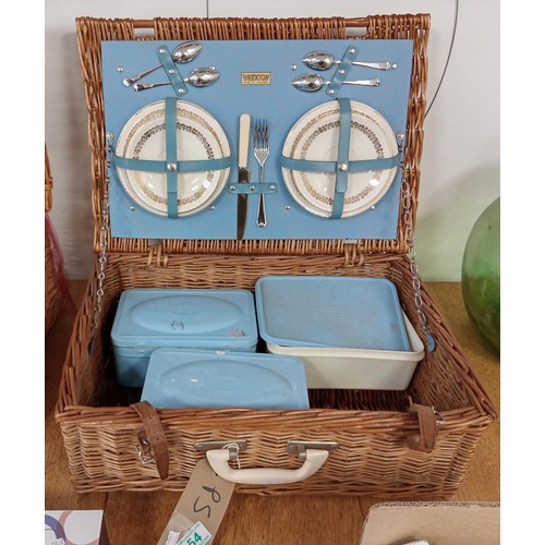 54 - Vintage wicker picnic basket with accessories