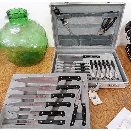 57 - Hoffman Cased chef knives and steak knife and fork set