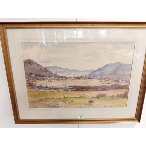 67 - Framed country village view by T. Train watercolour