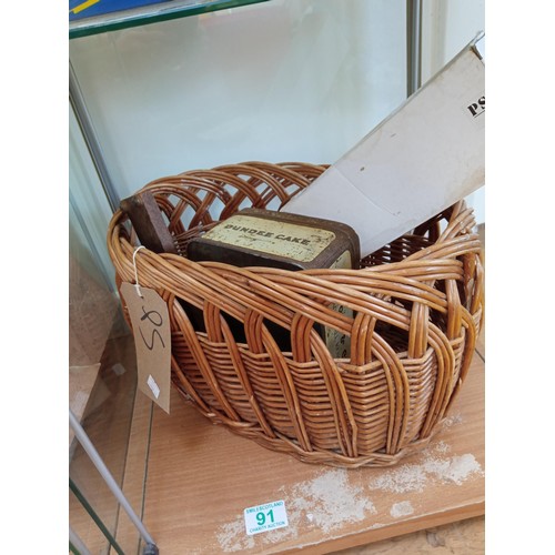 91 - Wicker basket, etc