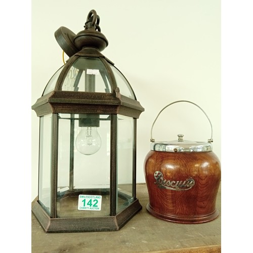 142 - Vintage style lamp and biscuit barrel