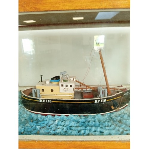 Model fishing boat BF110 Macduff, in glass cabinet