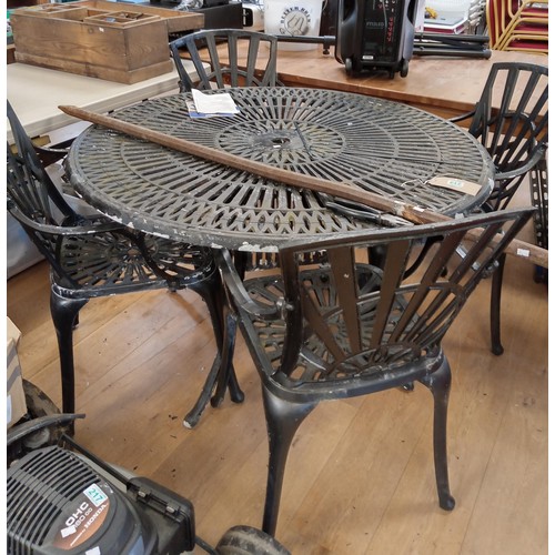 219 - Round metal garden table and 4 chairs