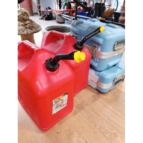 227 - Selection of petrol containers and Stim boxes