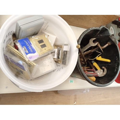 253 - 2 buckets of tools, light switches, etc