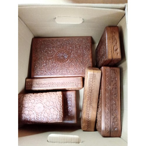 28 - A Good Selection of Carved Wooden Jewellery Boxes