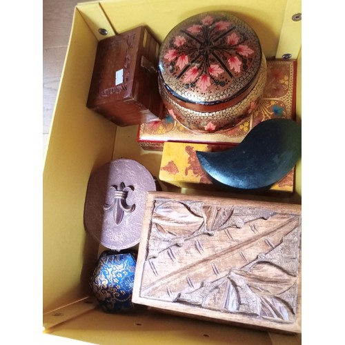 29 - 2 Boxes Treen and Papermache Boxes etc