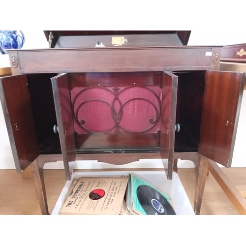 31 - Vintage Gramophone in Cabinet with Records