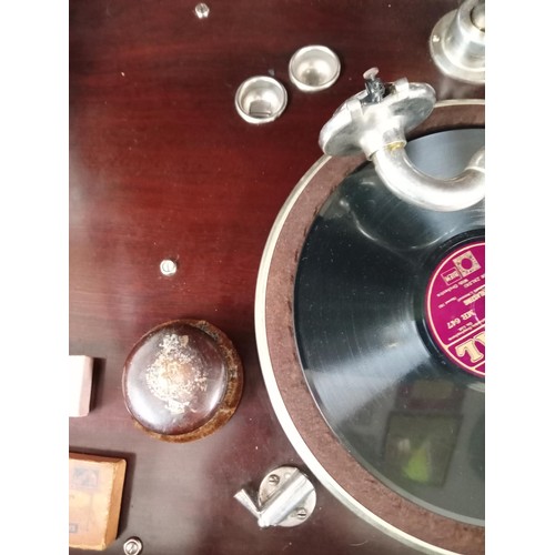 31 - Vintage Gramophone in Cabinet with Records