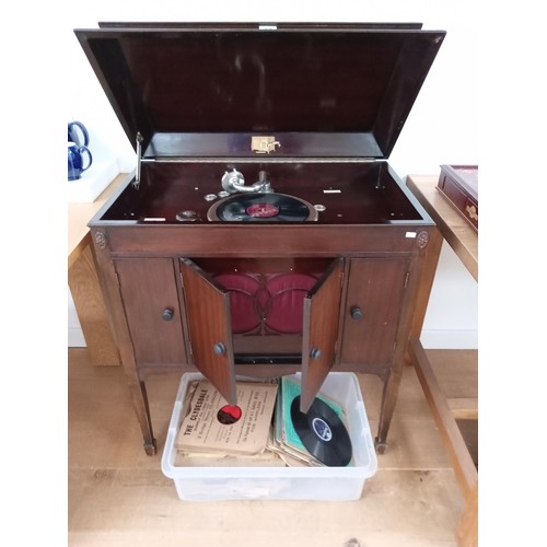 31 - Vintage Gramophone in Cabinet with Records