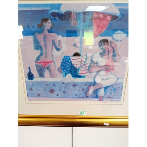 33 - Bathers Drying / Family At The Beach Framed ltd. Ed. print by Alberto Morrocco RSA OBE 38/500 65x60c... 