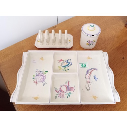 60 - Vintage Poole Pottery Hand Painted Dish, Toast Rack and Marmalade Pot Outstanding Condition