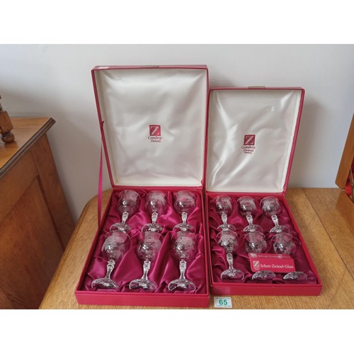 65 - Hand Engraved and Signed 1983 Crystal Wine Glasses in Box by Cristallerie Zwiesel Germany