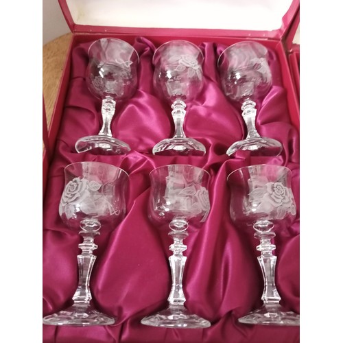 65 - Hand Engraved and Signed 1983 Crystal Wine Glasses in Box by Cristallerie Zwiesel Germany