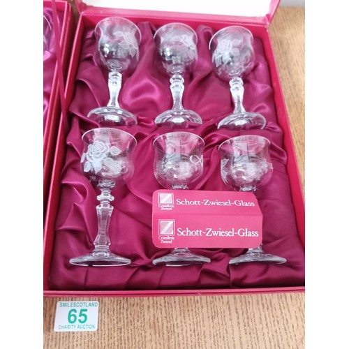 65 - Hand Engraved and Signed 1983 Crystal Wine Glasses in Box by Cristallerie Zwiesel Germany