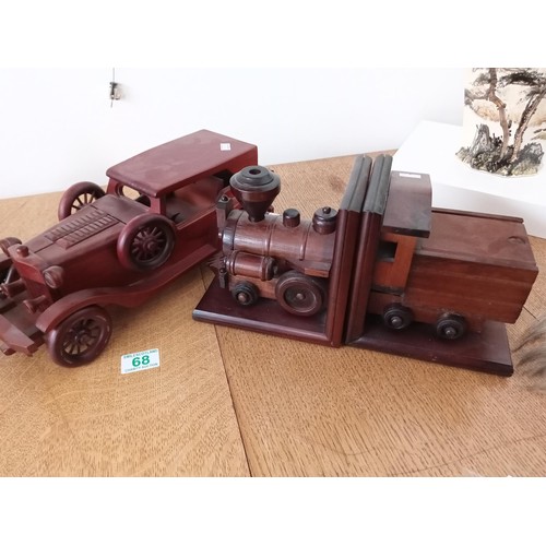 68 - Wooden Car and Wooden Train Book Ends