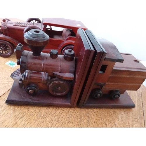 68 - Wooden Car and Wooden Train Book Ends