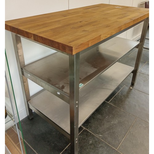 284 - Stainless Steel and Oak Top Kitchen Island