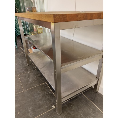 284 - Stainless Steel and Oak Top Kitchen Island