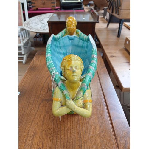 326 - majolica mermaid large table centrepiece (small chip, we have the piece)