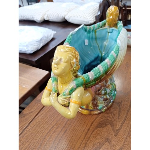 326 - majolica mermaid large table centrepiece (small chip, we have the piece)