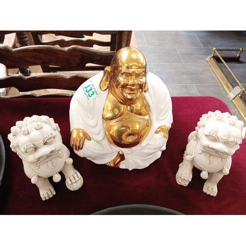 333 - pair of foo dogs and buddha statue