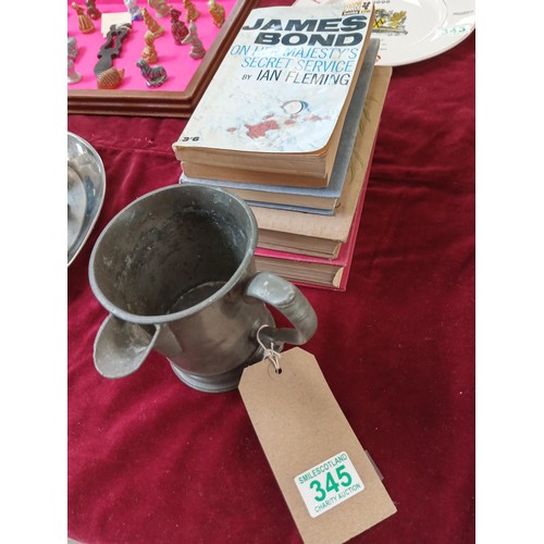 345 - vintage books and pewter pint pourer