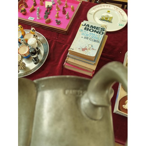 345 - vintage books and pewter pint pourer