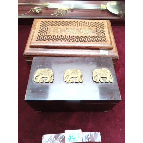 354 - two wooden boxes with elephant designs