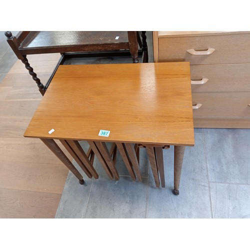 387 - midcentury coffee table with four miniature pullout tables