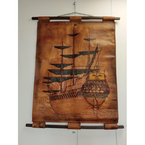 383 - Large Leather Scroll with a Galleon