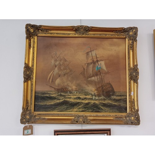 2 - Framed Oil Painting of the Galleon Scene