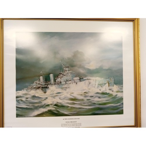 4 - 2 framed pictures HMS Belfast & M295 Frigate