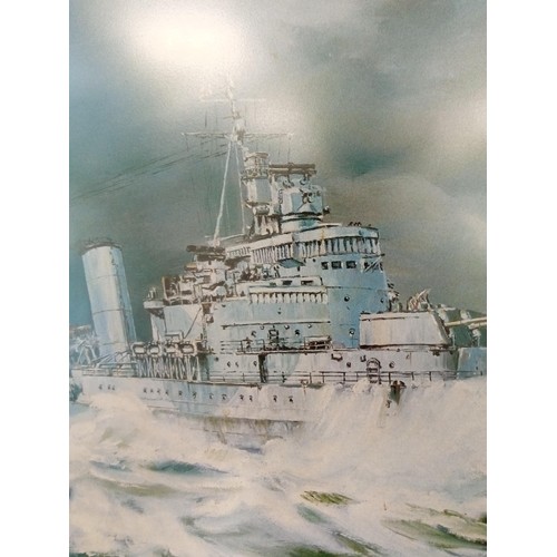 4 - 2 framed pictures HMS Belfast & M295 Frigate