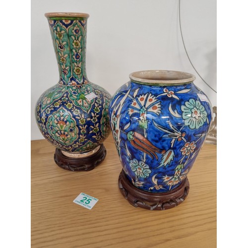 25 - 2 Decorative Vases on Wooden Stands