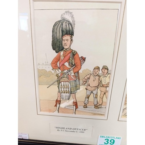 39 - Framed Cartoon Caricatures of Highland Officer and 90 second Highlanders